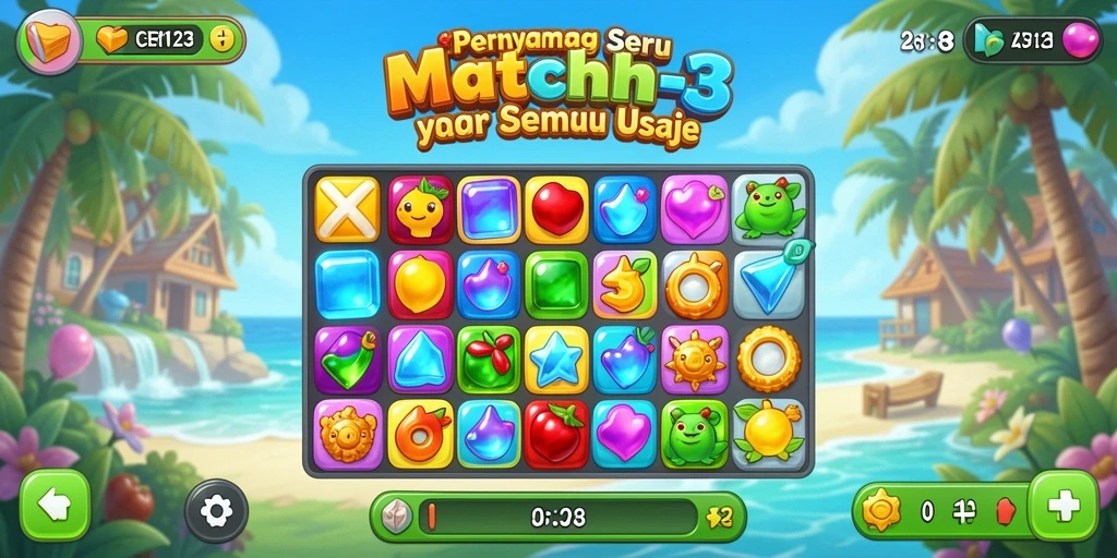 Screenshot utama CERI123 menampilkan gameplay seru dari permainan Match-3.